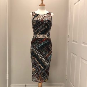 Material Girl Sheer Bodycon Printed Illusion Dress